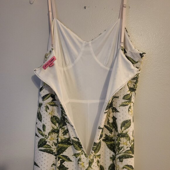 Betsey Johnson Women’s 14 White Green Floral Taylor Corset Jumpsuit Wide Leg - Picture 10 of 14